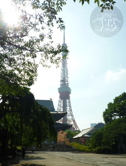 A view of Tokyo Tower from the ground. It is not a good picture, a bit burnt, but it shows the whole tower from afar