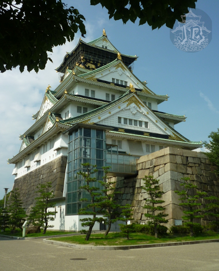 Osaka castle from the side, showing the accessible lift for wheelchair users