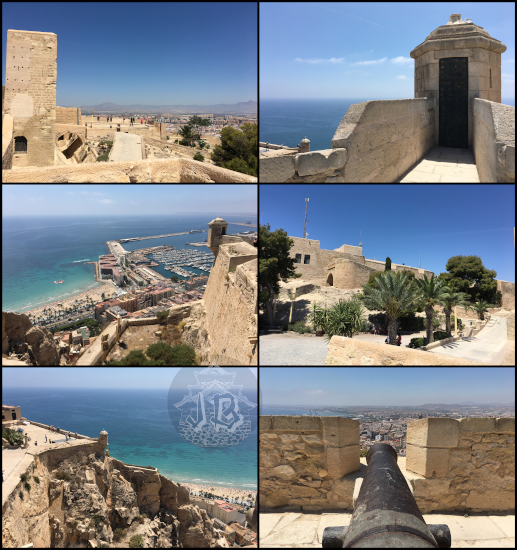 Castle ruins and views of the sea underneath. It looks hot.