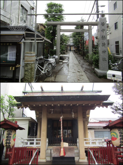 Entrance to a Shinto sanctuary through a back alley, and main altar