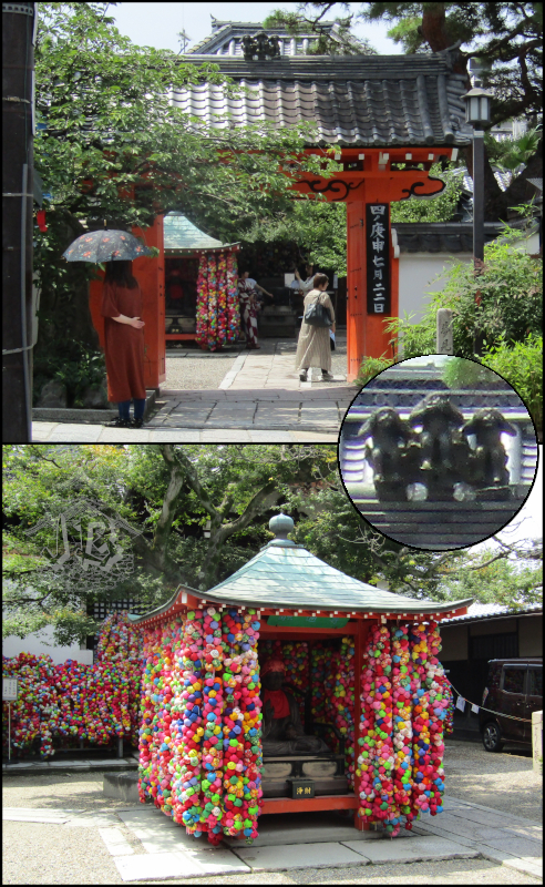 Buddhist temple with a decoration of thousands of brightly coloured pompoms