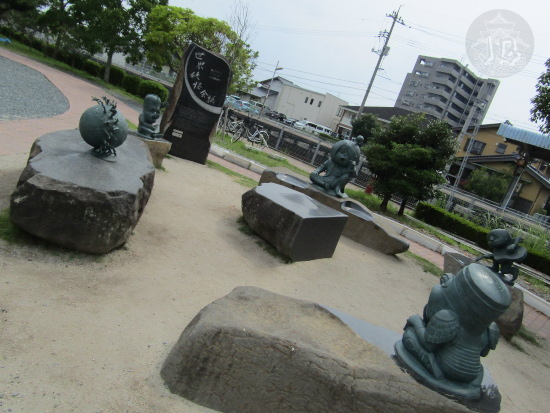 The bronze statues that comprise the Yokai World Summit.