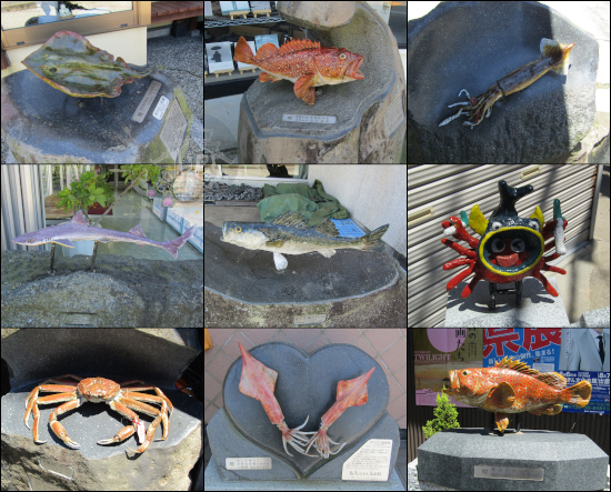 Life-like fish, squids, crabs and sharks from Osakana Road, along a cartoonish mix of them all.