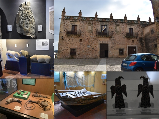 Gothic building turned into a museum. The pieces shown are funerary stelae, prehistoric animal representations - bulls or pigs - and jewells, a boat, and Roman emblems