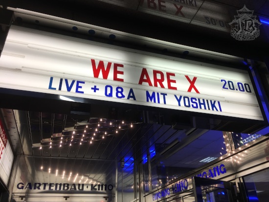Entryway to the cinema. It reads We are X Live + Q&A mit Yoshiki 20.00