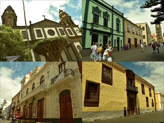 Typical buildings from Canary Islands. They are colonial in style, with big doors and windows. The façades are painted with different colours.
