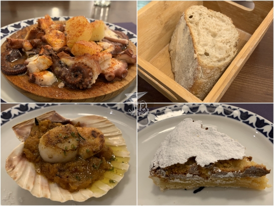 Dinner: pulpo, a scallop and a piece of cake.