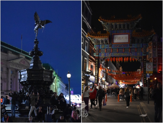 Central London at night - Picadilly Circus' Eros and entrance to Chinatown