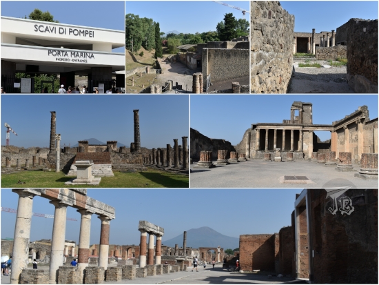 Collage showing some buildings of Pompeii