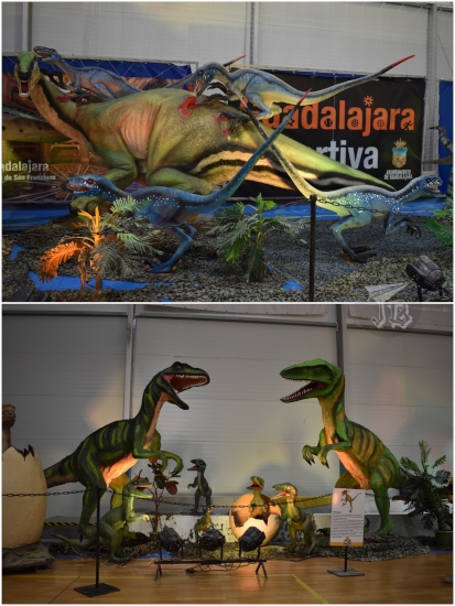 A hunt scene and a family scene - with dinosaurs