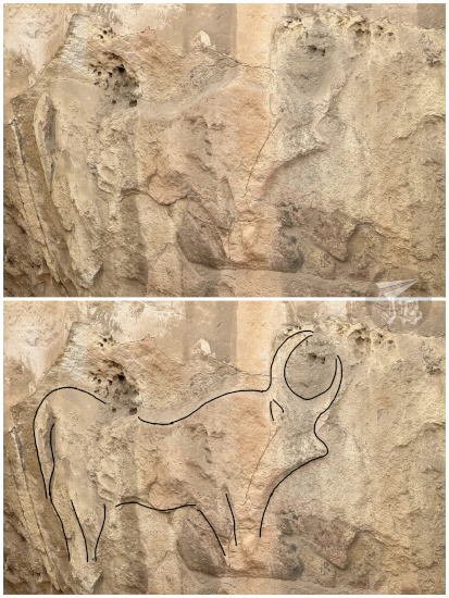 Relief of a bull on a limestone wall