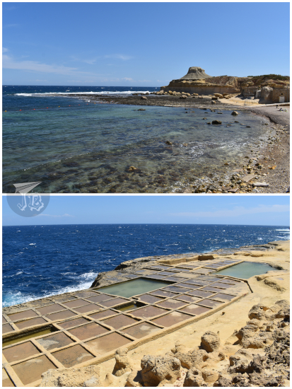 Xwejni - a beach made by the erosion of limestone, with salt pans excavated into it