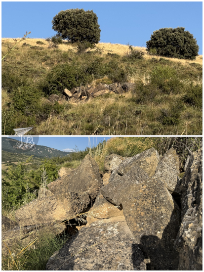 Slabs of rock in the middle of a hill.