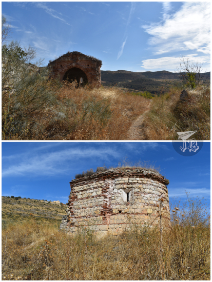 Ruined hermit church in the middle of the field.