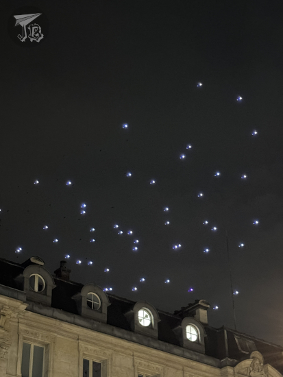Drones in the Paris night sky to commemorte the 13 November 2015 attacks.