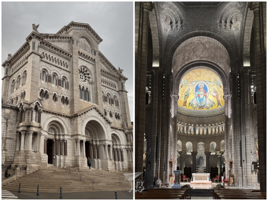 Cathedral of Monaco - neoromanesque building, inside and outside.