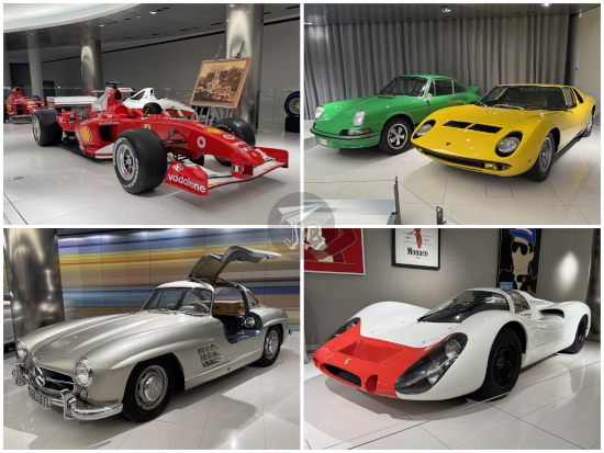 Some cars in the Prince's collection - racing and luxury Ferraris.
