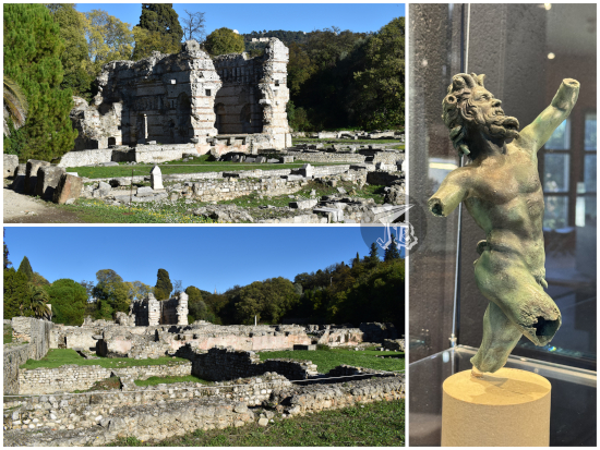 Roman ruins of Cimet, Nice, and a small sculpture of a naked faun-