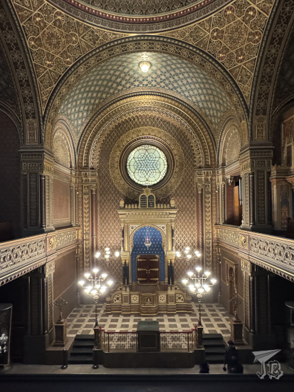 Golden interior of the Spanish Synagogue, Prague.
