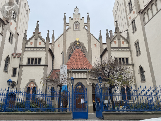 Gothic Maiselova Synagogue from the outside, Prague.