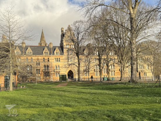 Outer façade of Christ Church College, Oxford, towards the end of the meadow.