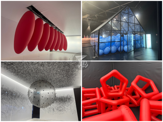 Collage - hanging balloons in different shapes