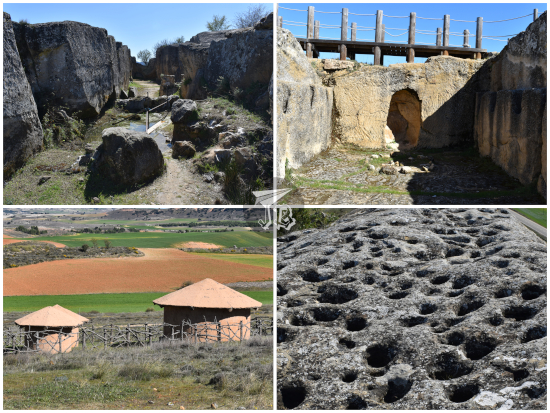 Pre-roman archaeological ruins, including round holes dug up on the ground rock