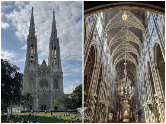 Neo gothic church with pointy towers and arched vaults