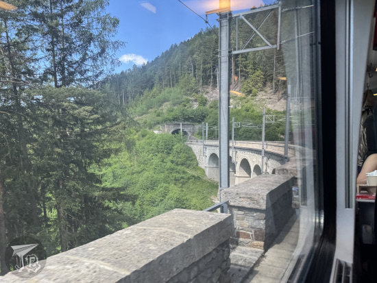 Tunnel and stone bridge on the Semmering train line, taken from inside the train